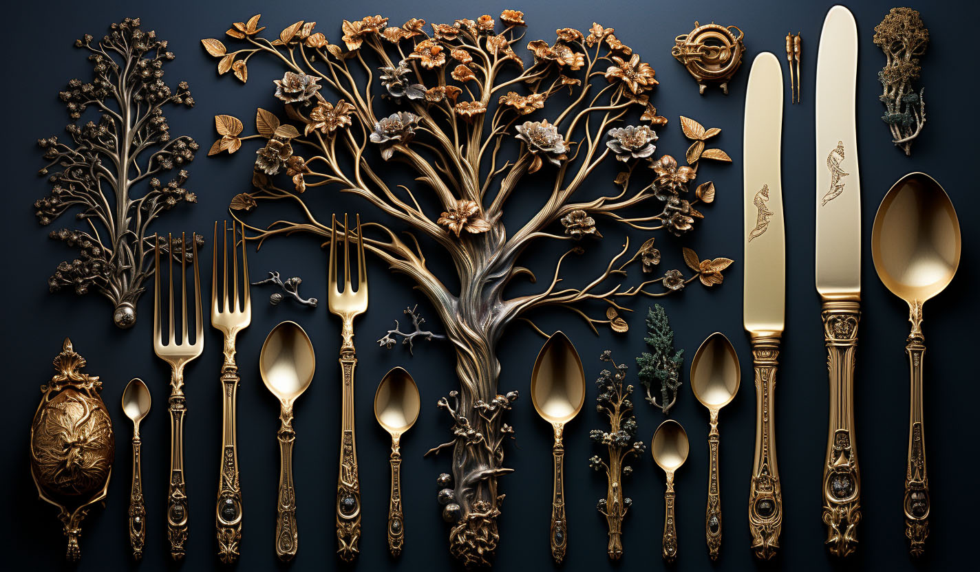 a-collection-of-golden-utensils-and-spoons